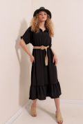 2292 Kemerli Elbise - Siyah resmi